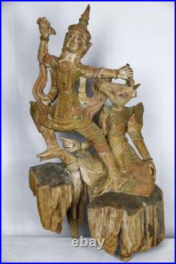 Vintage Asian Thai Burmese Wood Carved Sculpture Large Statue 31 T
