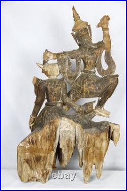 Vintage Asian Thai Burmese Wood Carved Sculpture Large Statue 31 T