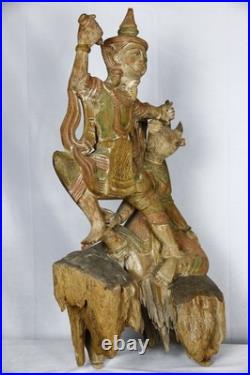 Vintage Asian Thai Burmese Wood Carved Sculpture Large Statue 31 T