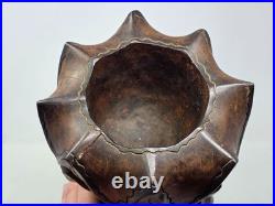 Vintage Asian Wood Carving Sculpture Monkey, Snake, Lotus Flower Bowl, Turtle