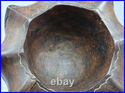 Vintage Asian Wood Carving Sculpture Monkey, Snake, Lotus Flower Bowl, Turtle
