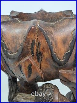 Vintage Asian Wood Carving Sculpture Monkey, Snake, Lotus Flower Bowl, Turtle