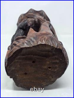 Vintage Asian Wood Carving Sculpture Monkey, Snake, Lotus Flower Bowl, Turtle