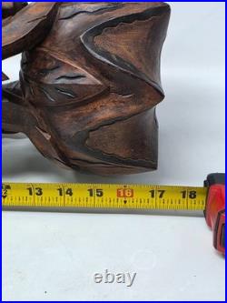 Vintage Asian Wood Carving Sculpture Monkey, Snake, Lotus Flower Bowl, Turtle