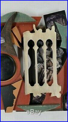 Vintage Assemblage Signed KOSTA Modernist Cubist Painting Abstract Sculpture