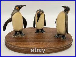 Vintage Attributed ANRI Toriart Emperor Penguin Trio Sculpture on Wood Base