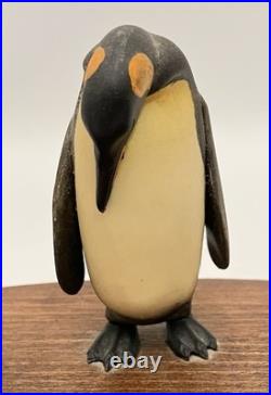 Vintage Attributed ANRI Toriart Emperor Penguin Trio Sculpture on Wood Base