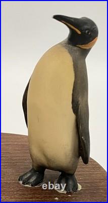 Vintage Attributed ANRI Toriart Emperor Penguin Trio Sculpture on Wood Base