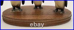Vintage Attributed ANRI Toriart Emperor Penguin Trio Sculpture on Wood Base