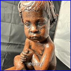 Vintage Austin Production 1969 Infant Baby Statue Sculpture On Wood Base Signed