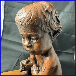 Vintage Austin Production 1969 Infant Baby Statue Sculpture On Wood Base Signed