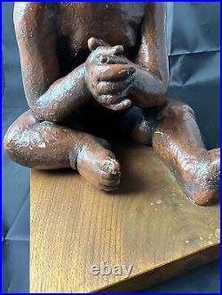 Vintage Austin Production 1969 Infant Baby Statue Sculpture On Wood Base Signed