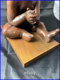 Vintage Austin Production 1969 Infant Baby Statue Sculpture On Wood Base Signed