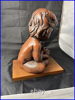 Vintage Austin Production 1969 Infant Baby Statue Sculpture On Wood Base Signed