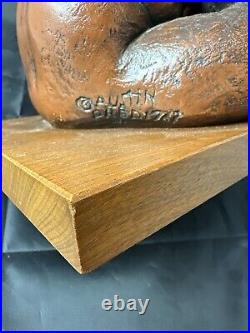 Vintage Austin Production 1969 Infant Baby Statue Sculpture On Wood Base Signed