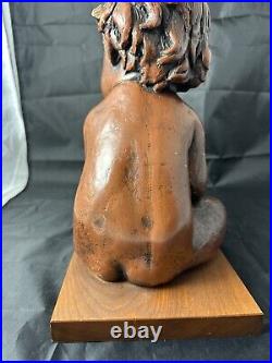 Vintage Austin Production 1969 Infant Baby Statue Sculpture On Wood Base Signed