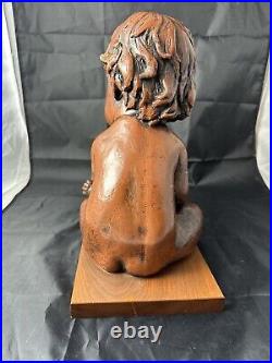 Vintage Austin Production 1969 Infant Baby Statue Sculpture On Wood Base Signed