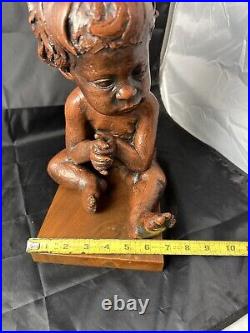 Vintage Austin Production 1969 Infant Baby Statue Sculpture On Wood Base Signed