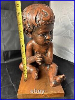 Vintage Austin Production 1969 Infant Baby Statue Sculpture On Wood Base Signed