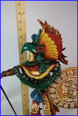 Vintage Aztec Warrior Statue Handmade Wood Figure ArtMart 17.5