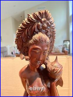 Vintage BALI WOMAN Man Hand Carved WOOD Sculpture Couple Statue Balinese Nude