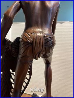 Vintage BALI WOMAN Man Hand Carved WOOD Sculpture Couple Statue Balinese Nude