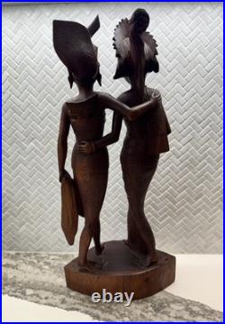 Vintage BALI WOMANS Hand Carved WOOD Sculpture Couple Statue Balinese Indonesian