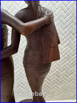 Vintage BALI WOMANS Hand Carved WOOD Sculpture Couple Statue Balinese Indonesian