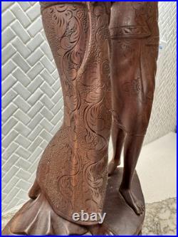 Vintage BALI WOMANS Hand Carved WOOD Sculpture Couple Statue Balinese Indonesian