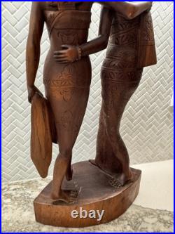 Vintage BALI WOMANS Hand Carved WOOD Sculpture Couple Statue Balinese Indonesian