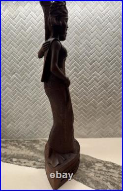 Vintage BALI WOMANS Hand Carved WOOD Sculpture Couple Statue Balinese Indonesian