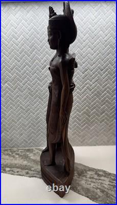 Vintage BALI WOMANS Hand Carved WOOD Sculpture Couple Statue Balinese Indonesian