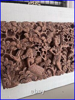 Vintage BALINESE Bali Indonesia 3D High Relief Intricate Wall Art Wood Carving