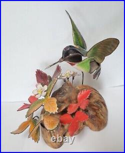 Vintage BRUMM Enamel Copper Burl Wool Sculpture Hummingbird Wild Strawberry Art