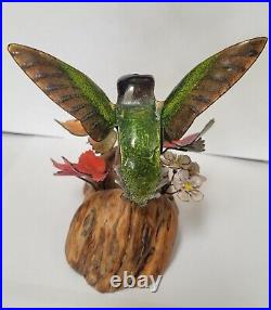 Vintage BRUMM Enamel Copper Burl Wool Sculpture Hummingbird Wild Strawberry Art