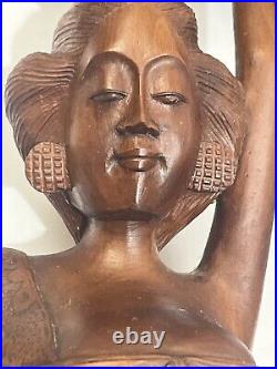 Vintage Bali 1964 Hand-Carved Woman Wood Pair Large Sculptures Statues 27