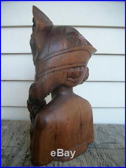 Vintage Bali Hand Carved Hard Wood Female Nude Bust Sculpture. 12.75 H
