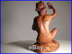 Vintage Bali Indonesia Wood Carved Sculpture Man and Rooster (H 13 inches)