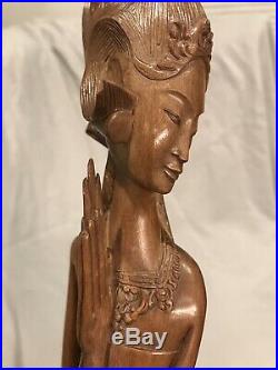 Vintage Bali Indonesian Wood Sculpture Carving Art Deco Elongated Female