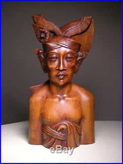 Vintage Bali Klungkung Indonesia Man Warrior Wood Carving Bust