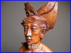 Vintage Bali Klungkung Indonesia Man Warrior Wood Carving Bust