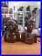 Vintage Bali Teak Wood Busts Pair Hand-Carved Balinese Sculpture Man Woman 12 in