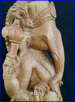 Vintage Bali finely carved Waru wood Ganesh Hindu god sculpture, 11.75 inches