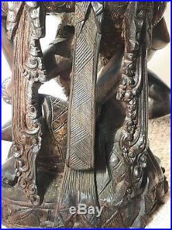 Vintage Bali wood carving original sculpture Vishna & baby on Garuda NJANA