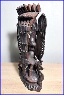 Vintage Balinese Carved 4-Headed Wood Sculpture Hindu God Vishnu Riding Garuda