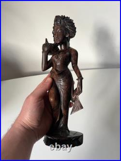 Vintage Balinese Carved Wood Sculpture Balinese Girl Woman Female With Offering