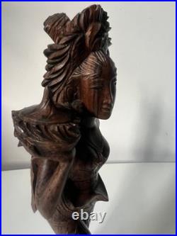 Vintage Balinese Carved Wood Sculpture Balinese Girl Woman Female With Offering