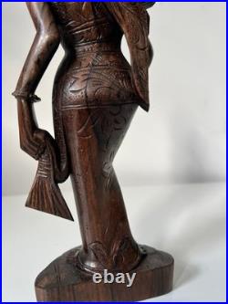 Vintage Balinese Carved Wood Sculpture Balinese Girl Woman Female With Offering