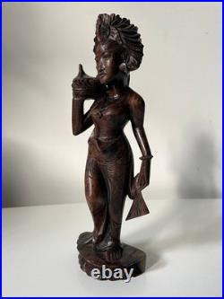 Vintage Balinese Carved Wood Sculpture Balinese Girl Woman Female With Offering