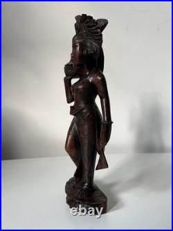 Vintage Balinese Carved Wood Sculpture Balinese Girl Woman Female With Offering